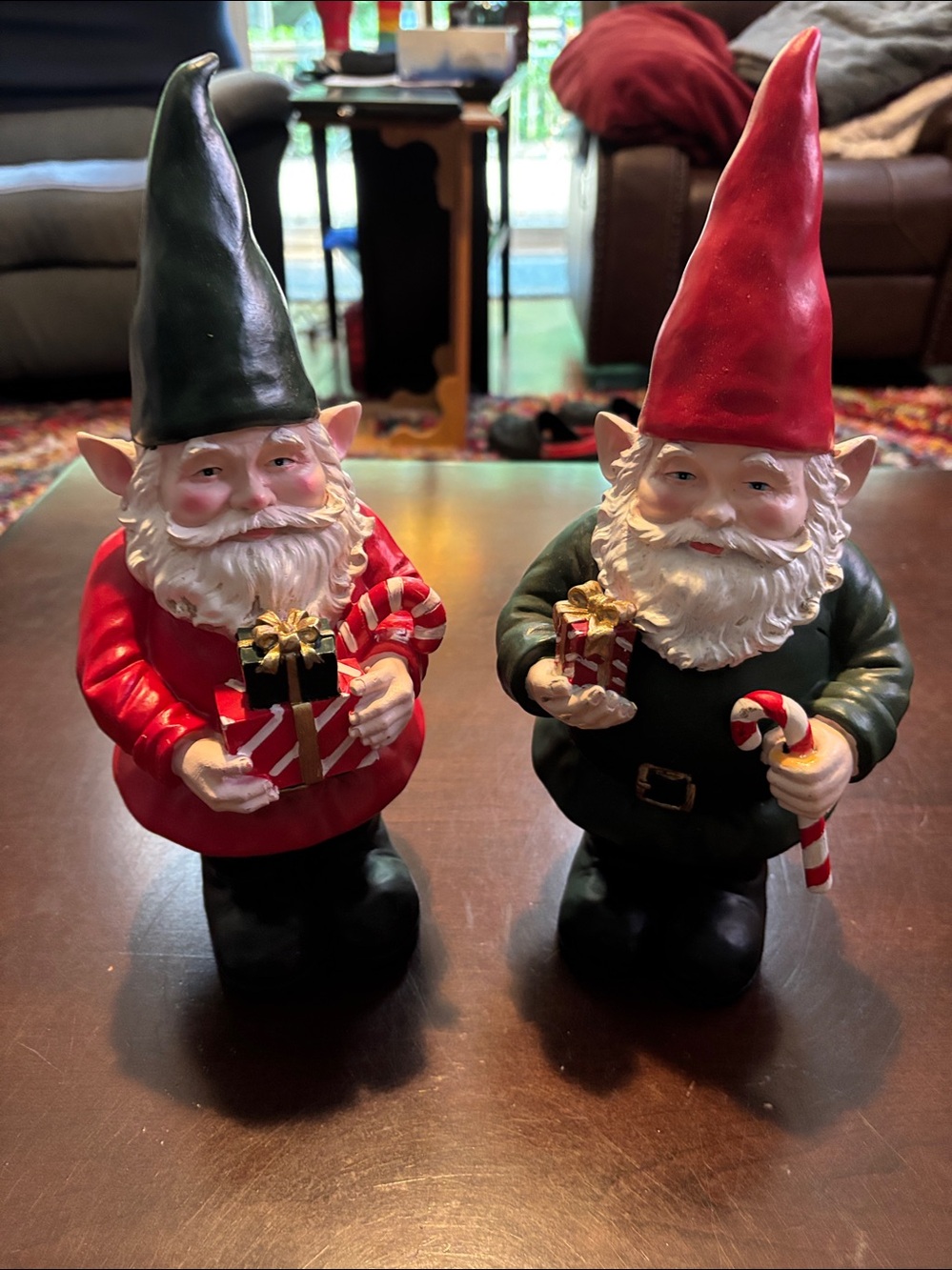 2 Kirklands Christmas Gnomes with Holding Gifts & Candy Canes